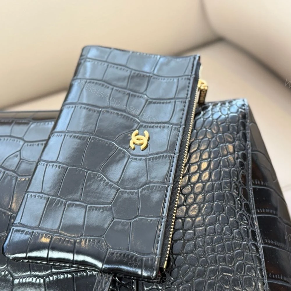 View 5 of Chanel Large Embossed Tote Bag Black With Gold CC And Pouch 35Cm