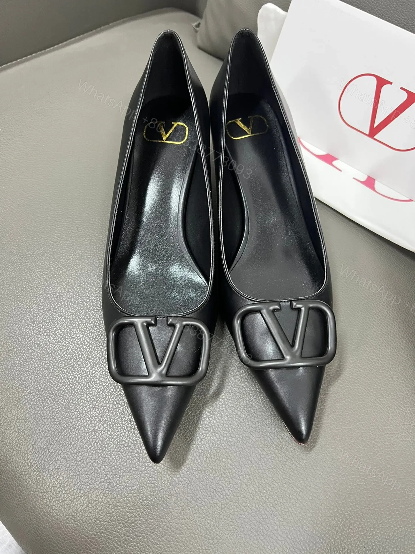 Valentino Women Black Leather Pointed Pumps — view 1