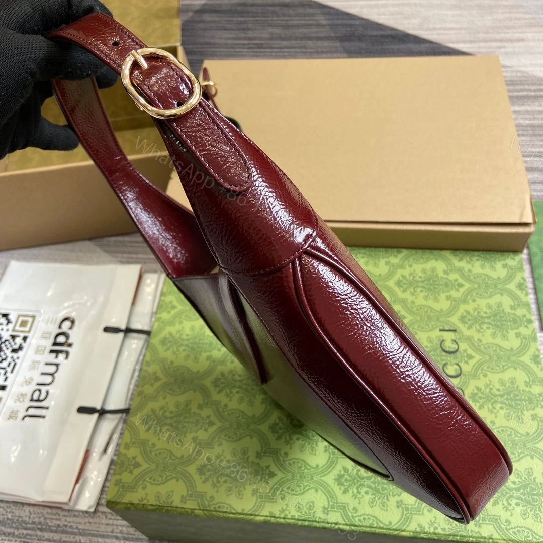 View 2 of JACKIE SMALL SHOULDER BAG 27 IN WINE RED CRACKED LACQUER CALFSKIN GOLD HARDWARE