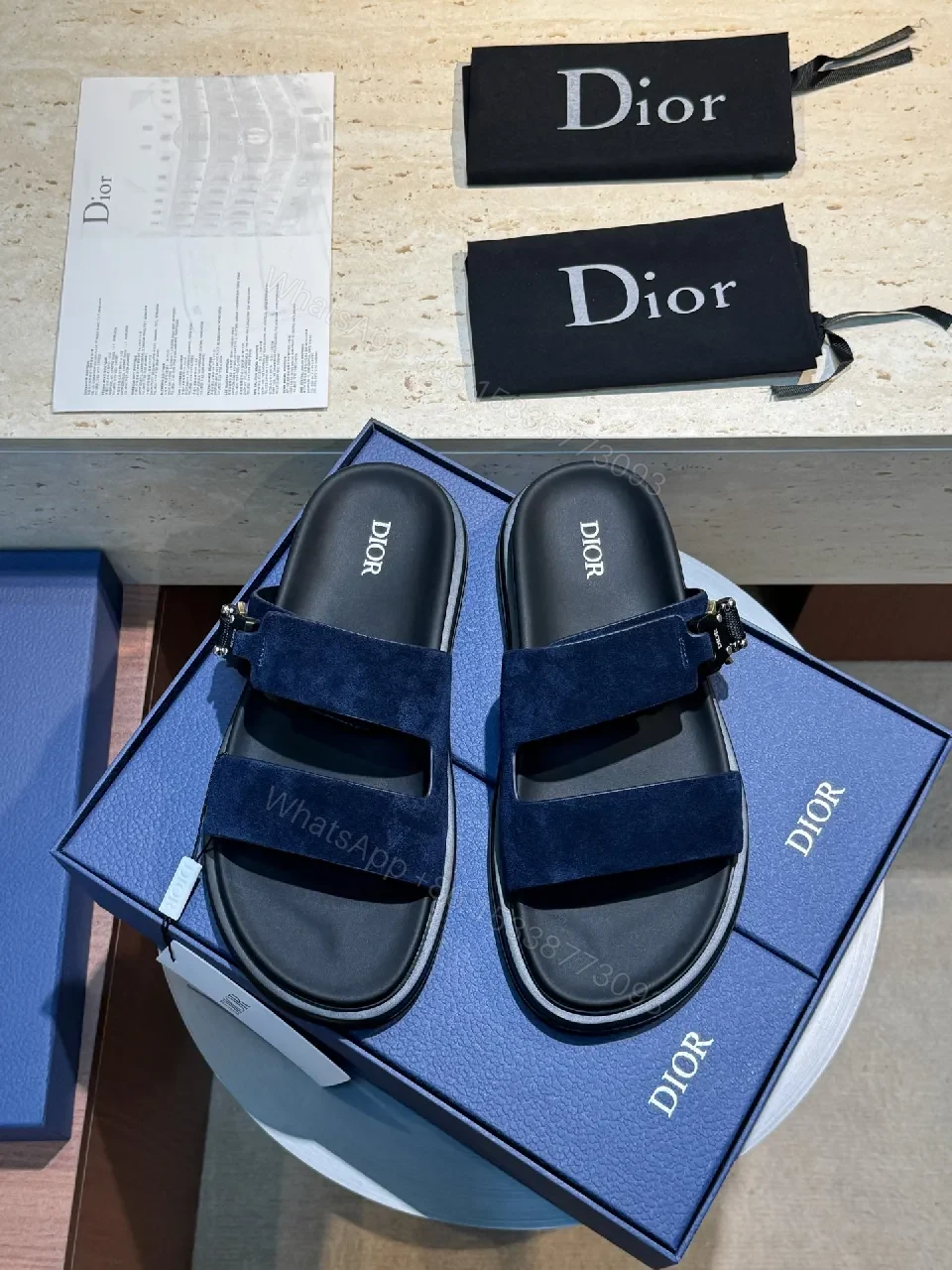 View 2 of Premium Navy Suede Dior-Style Sandals with Bold Straps