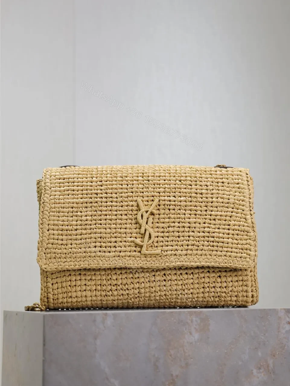 Natural Straw Bag, Woven, Modern Chic, Monogram Accent + Shoulder Bag — view 1