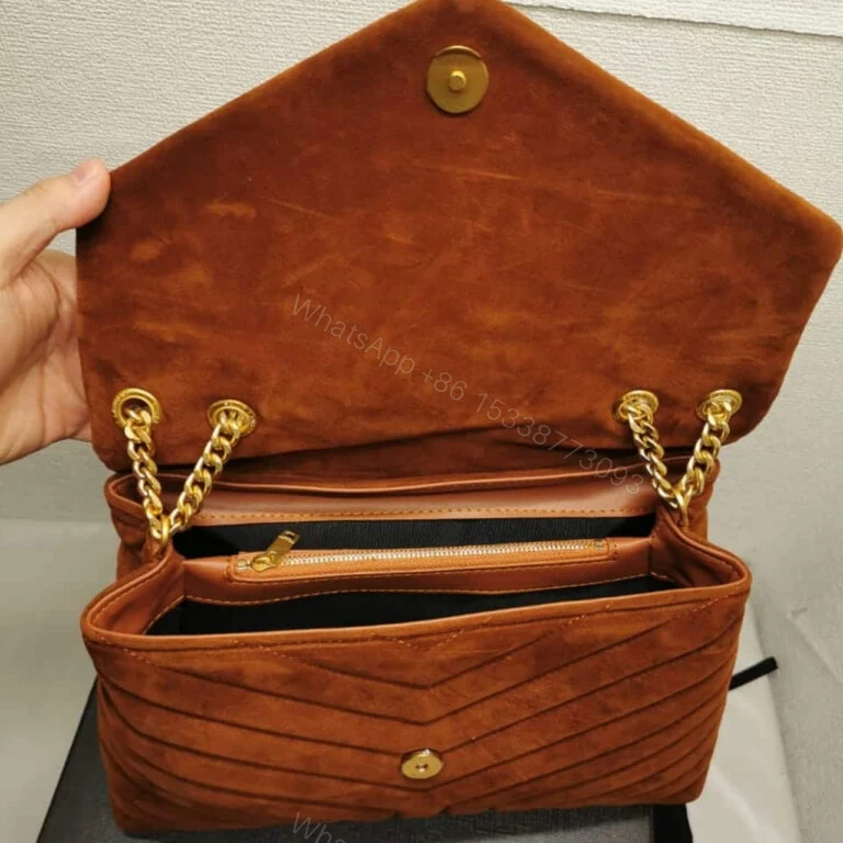 View 5 of Saint Laurent Cinnamon Loulou Large Chain Bag In Suede Brown 31Cm