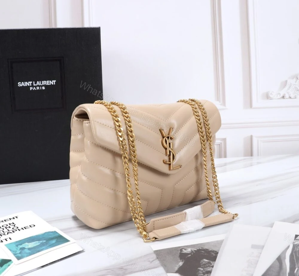 View 4 of Saint Laurent Loulou Small Chain Bag In Matelassé Y Beige Gold 23Cm 494699DV7272721