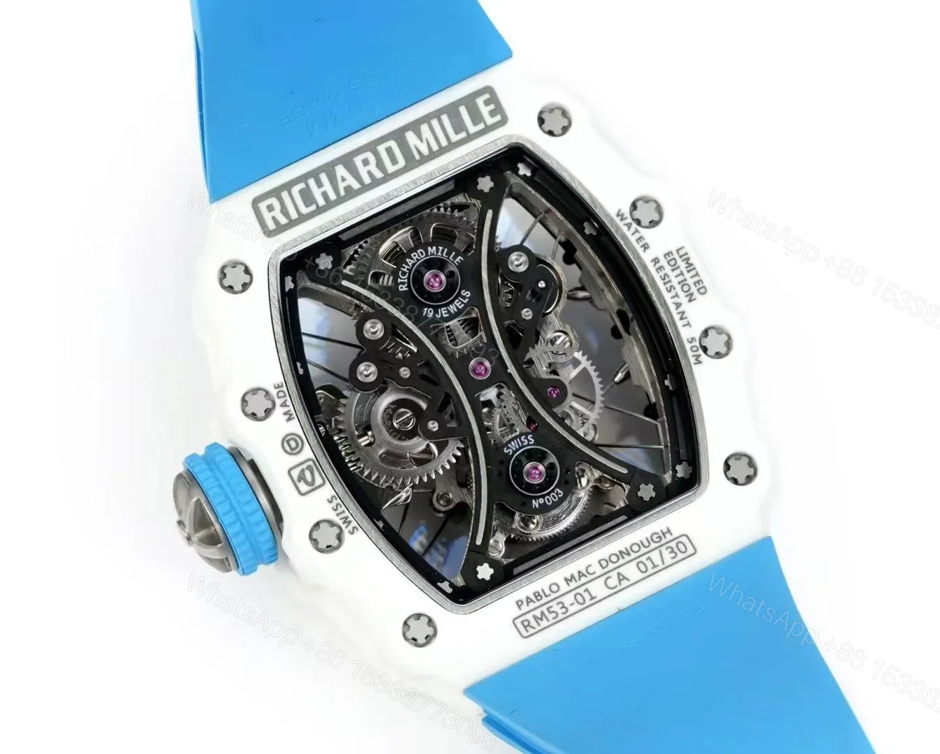 View 8 of Richard Mille RM53-01 Pablo Mac Donough Tourbillon Watch TPT Carbon Fiber Case Suspended Movement Sapphire Crystal Premium Edition RM53-01-PMD-TPT-TB