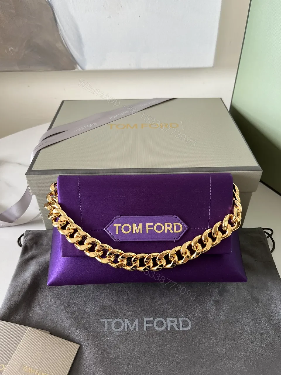 View 5 of Purple Velvet Clutch with Gold Chain – Luxe Evening Accessory