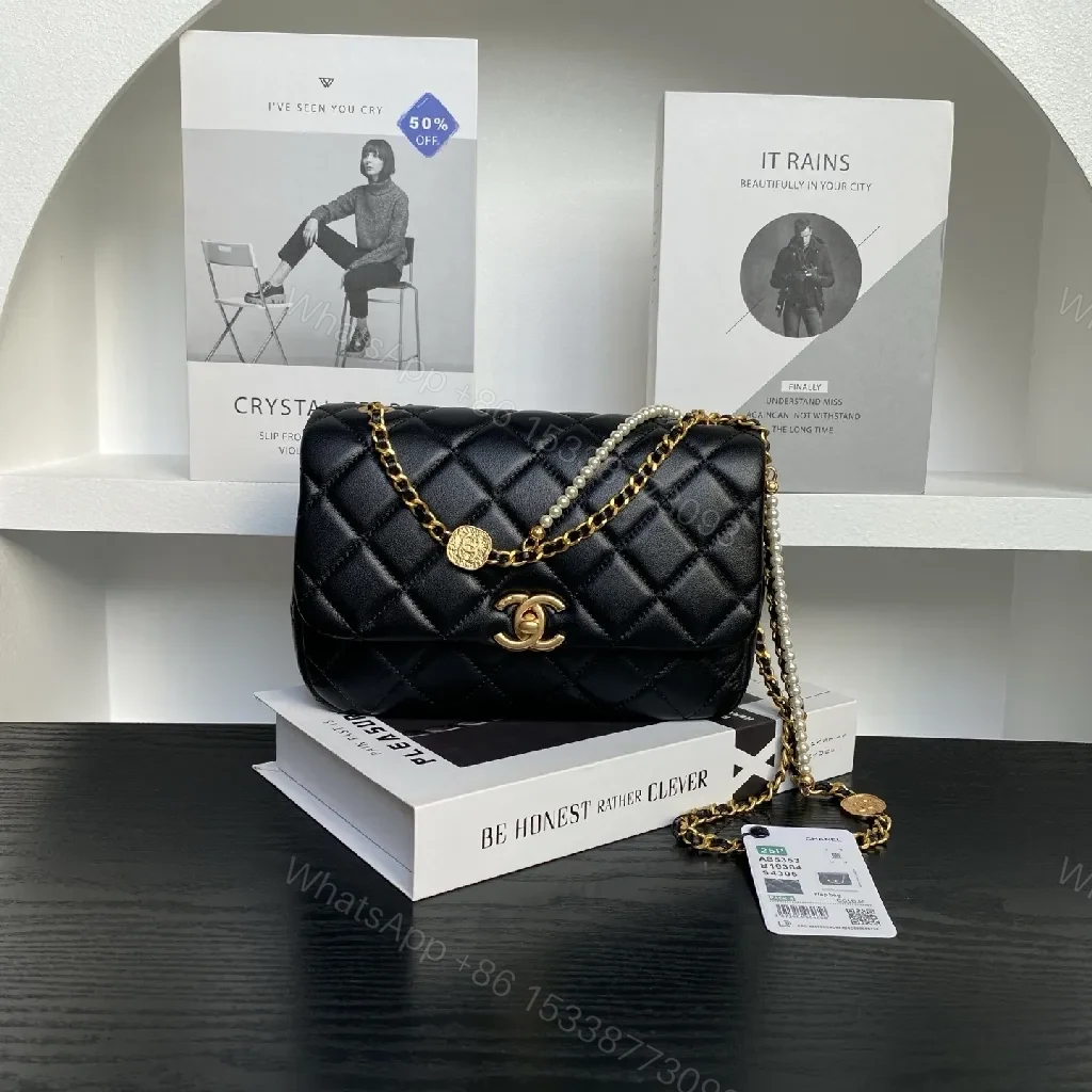 Chic Black Quilted Mini Bag with Gold Chain — view 1