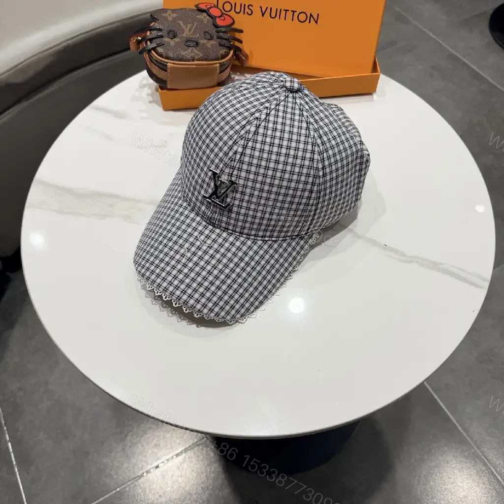 View 6 of Structured Plaid Cap with Subtle Monogram, Modern Textured Cap