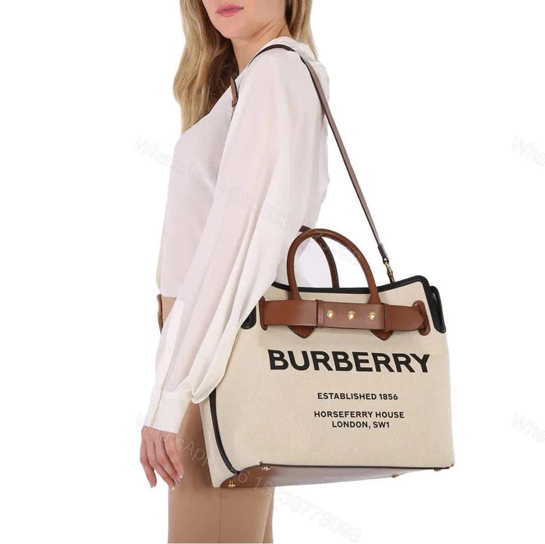 View 6 of FIRST COPY BURBERRRY HORSEFERRY CANVAS BELTED TOTE BAG