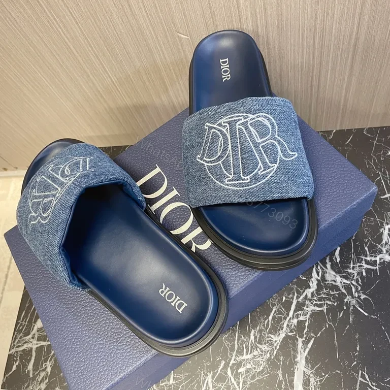 View 2 of Dior Denim Embellished Slide - Embroidered Luxury Sandal