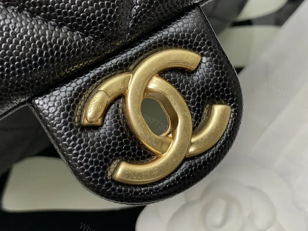 View 8 of Compact Quilted Black Flap Bag with Gold Hardware, Chain Carry