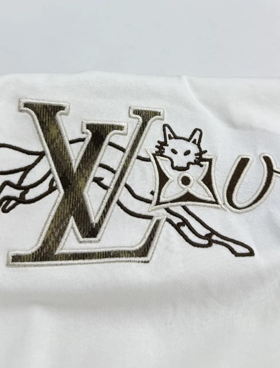 View 9 of White Cotton Tee Luxe Embroidered XLV Monogram Statement Tee