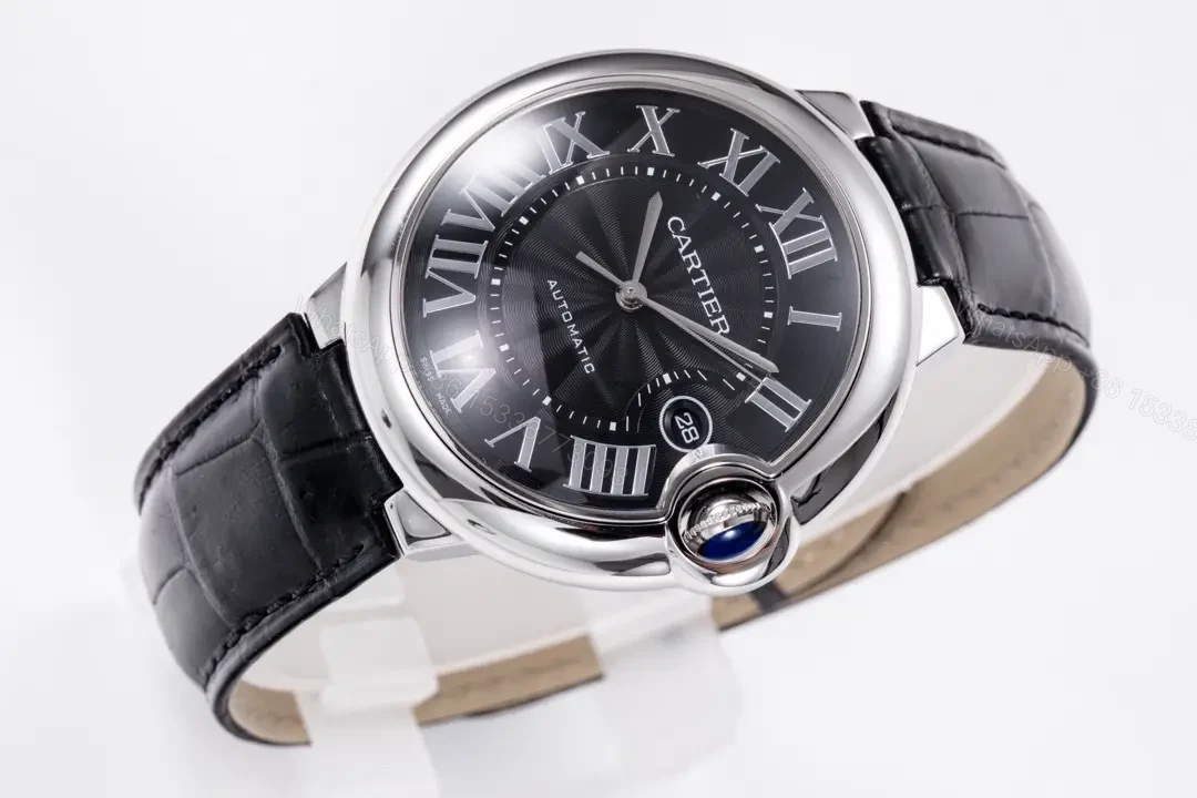 View 4 of Cartier Ballon Bleu 42mm Stainless Steel Automatic Watch with Black Dial and Black Alligator Leather Strap