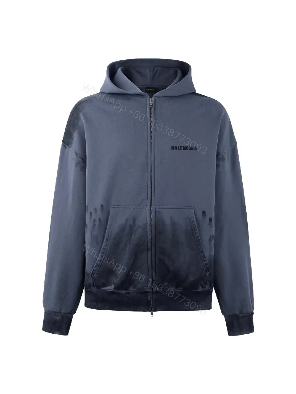 Weathered Denim Oversized Zip Hoodie - Luxe Casual Comfort — view 1