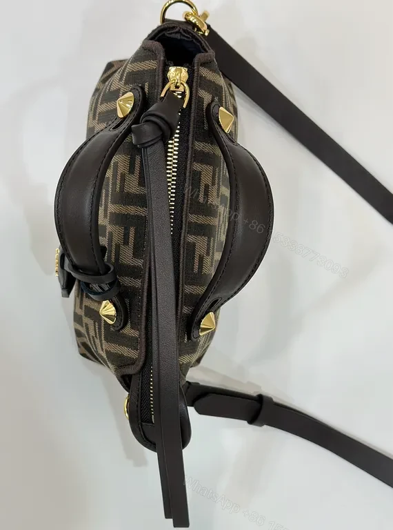 View 9 of Gold-Hardware Fendi-Inspired Monogram Crossbody Bag