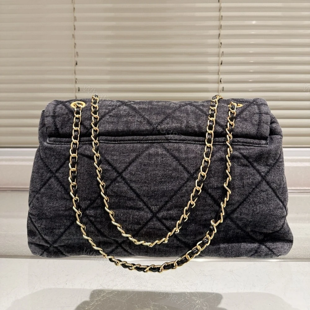 View 8 of Chanel Maxi Flapbag Washed Denim And Gold Tone Metal Black 30Cm