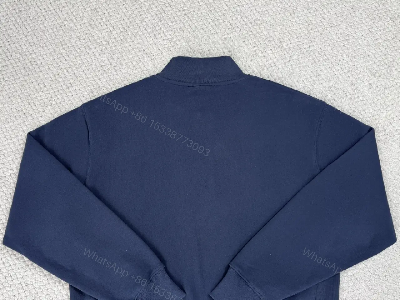 View 2 of Navy Knit Quarter-Zip Hoodie: Luxe Minimalist Layering
