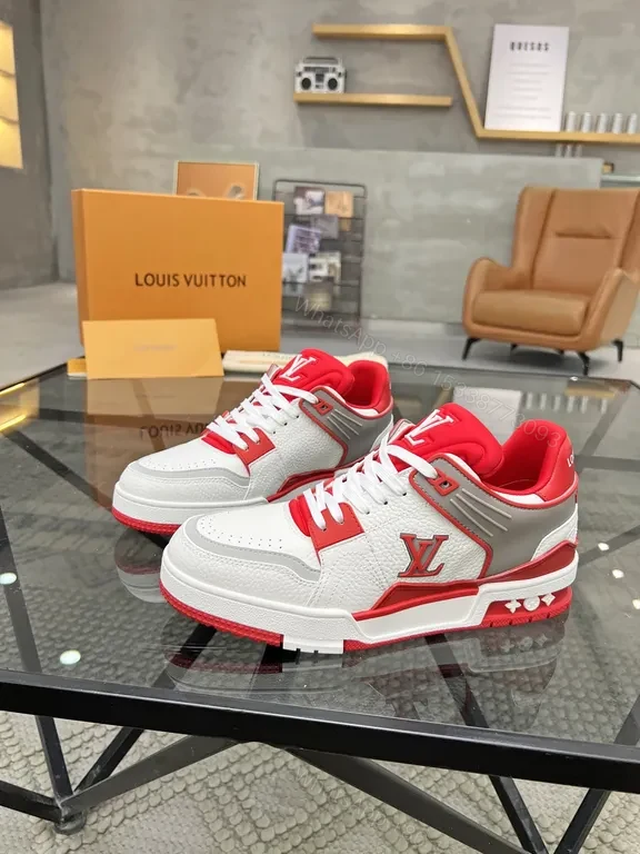 View 7 of Bold Red & White LV-Inspired High-Tops: All-Day Comfort Sneakers