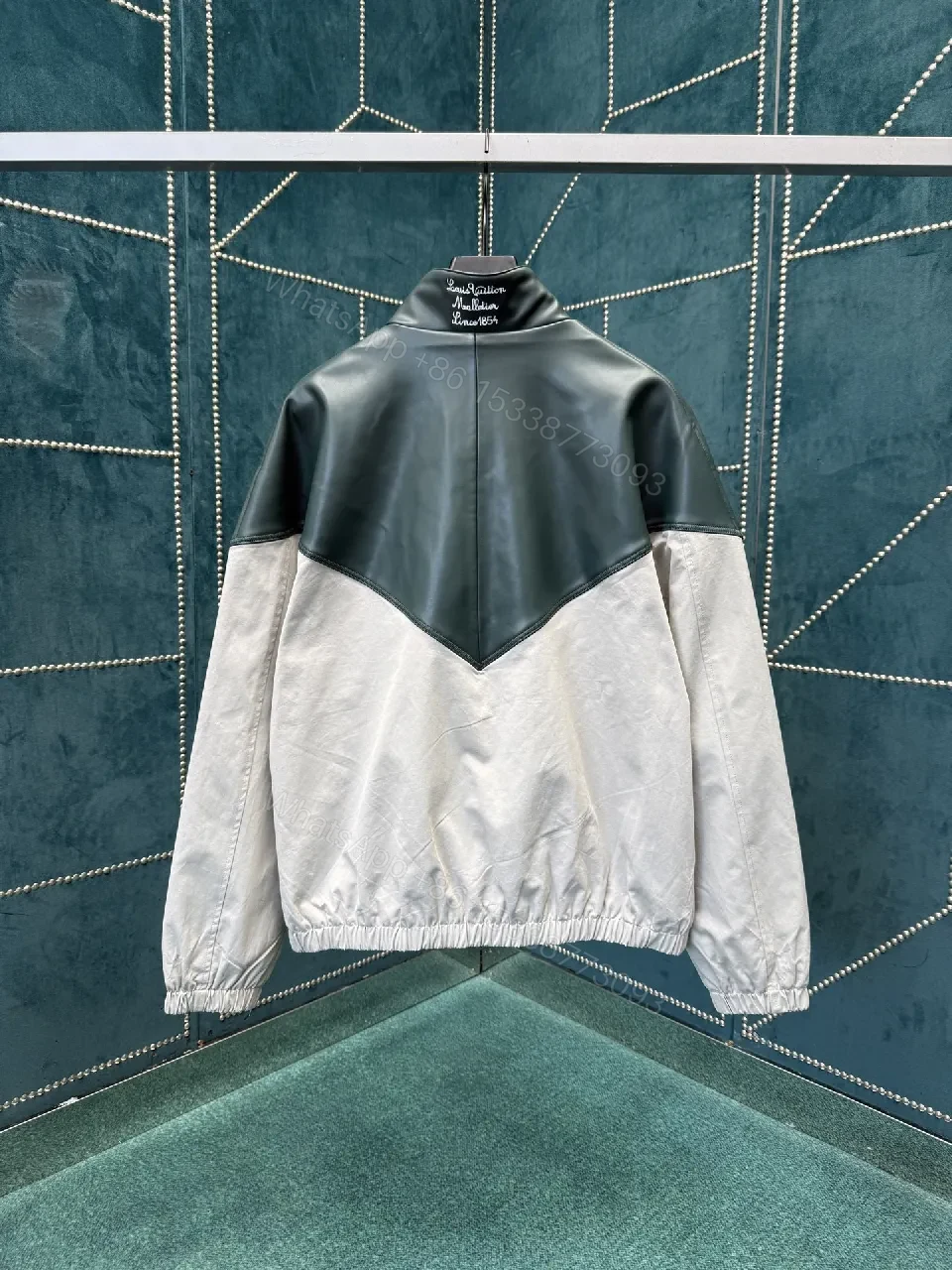View 9 of Colorblock PU & Nylon Track Jacket - Modern, Luxe Appeal