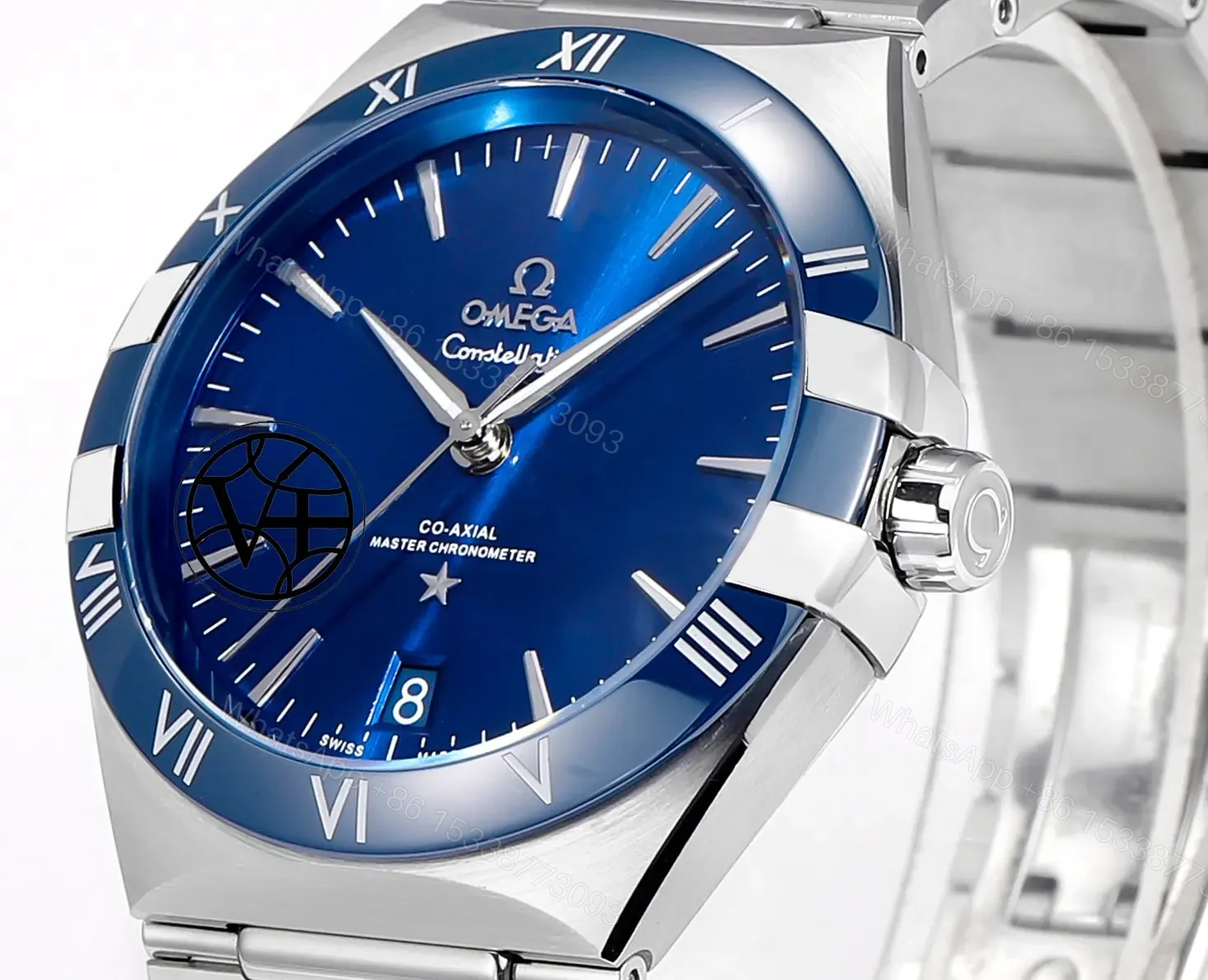 View 3 of Omega Blue Dial Stainless Steel Bracelet OMEGA-BLU-SS1800