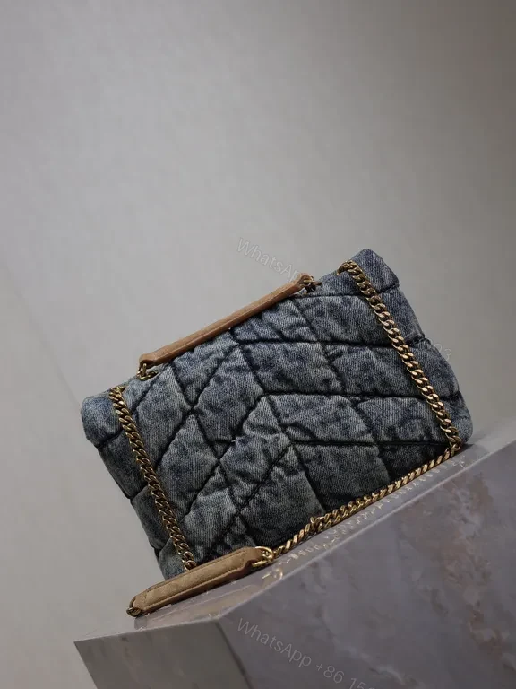 View 5 of Textured Denim Quilted Bag with YSL Hardware - Compact chic