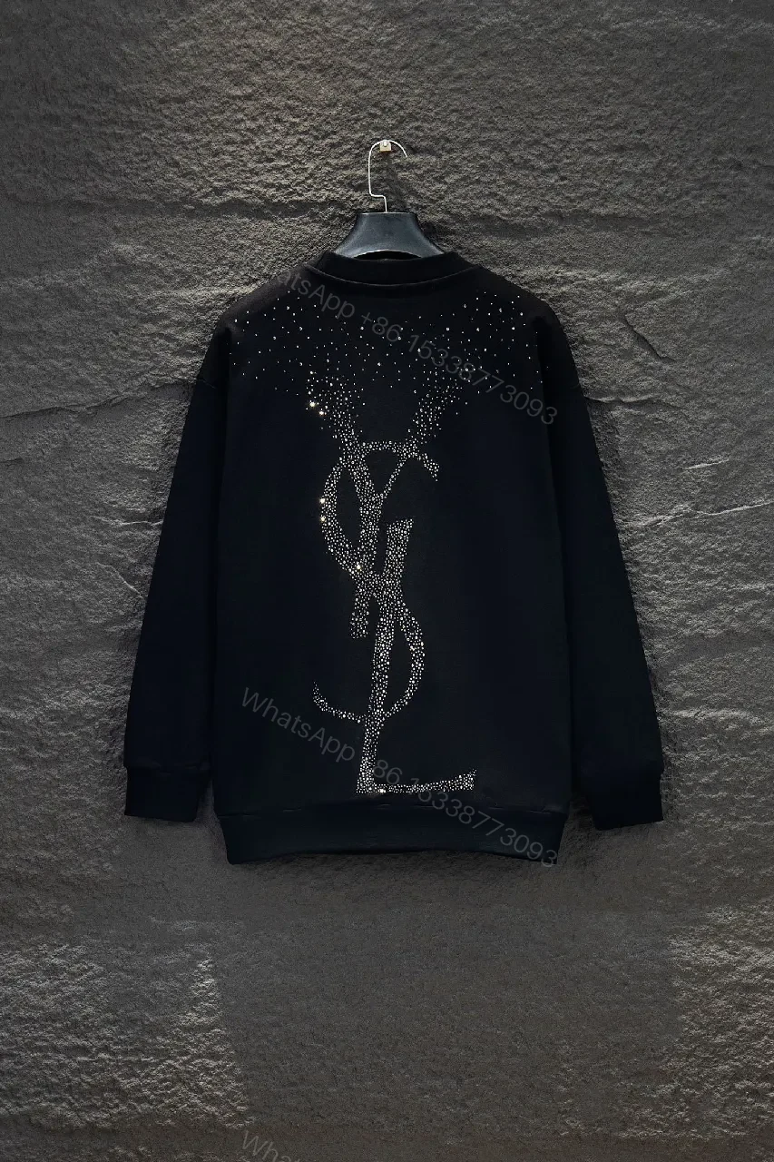 View 7 of Crystal-Embellished Logo Black Crewneck Sweatshirt - Luxe Everyday Style