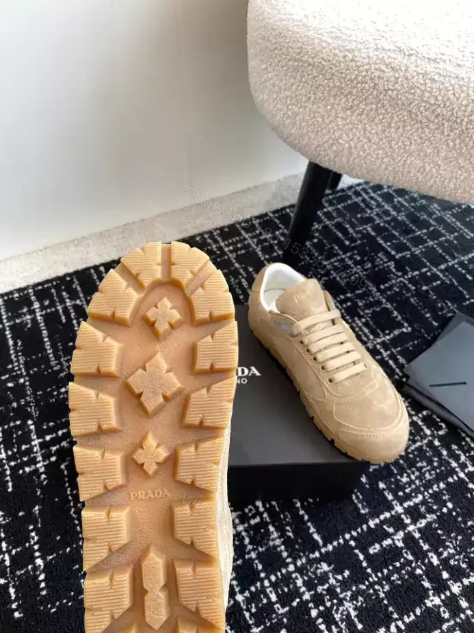 View 7 of PRADA TRAIL FADED SUEDE SNEAKERS IN ECRU – PRD080