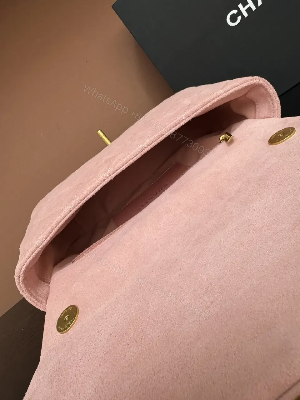 View 2 of Pastel Pink Quilted Microfiber Chain Bag with Turn-Lock Style Bag