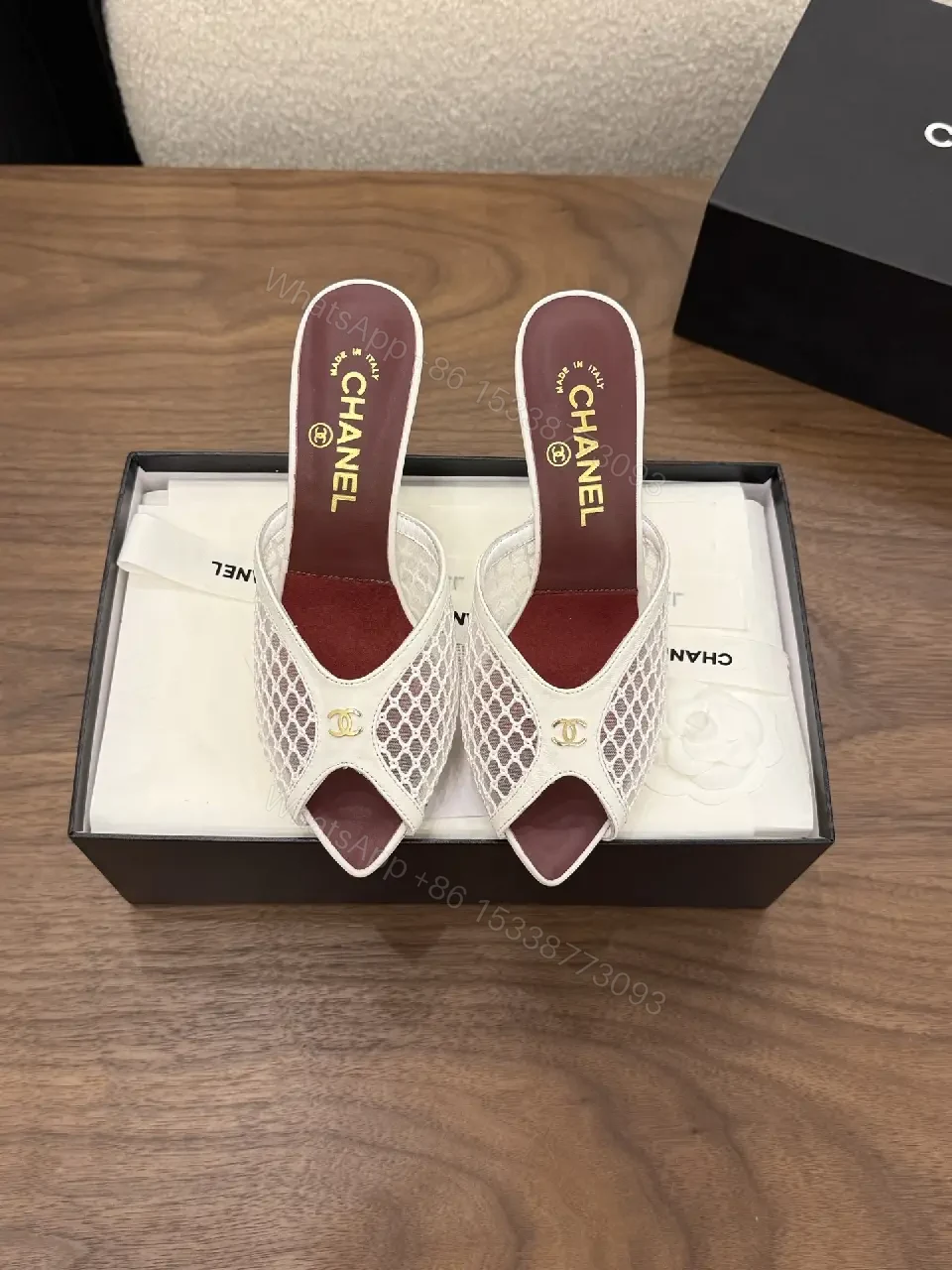 View 2 of White Mesh Clog-heel Slingbacks Key Feature: Chanel Brand Product Type: MULES