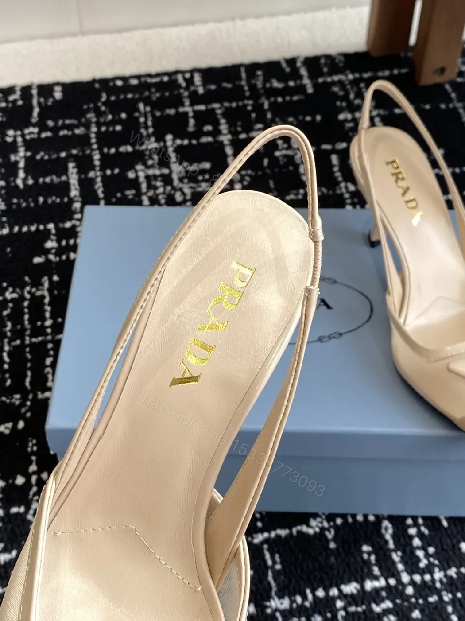 View 7 of Elegant Leather Slingbacks with Triangle Logo Detail