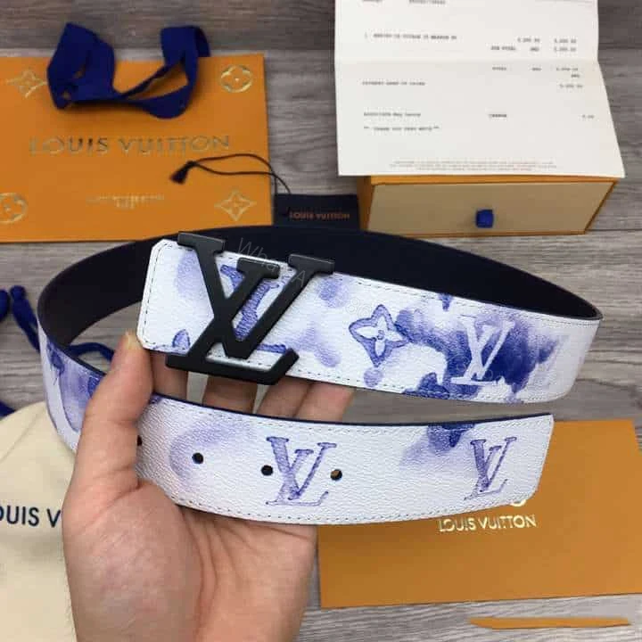 View 5 of LOUIS VUITTON SHAPE 40MM REVERSIBLE BELT WATERCOLOR BLUE – B80