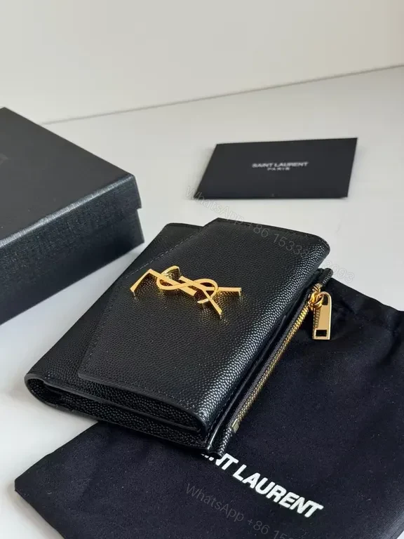 View 2 of Compact Luxe Wallet On Chain: YSL Calfskin, Textured, Clutchable
