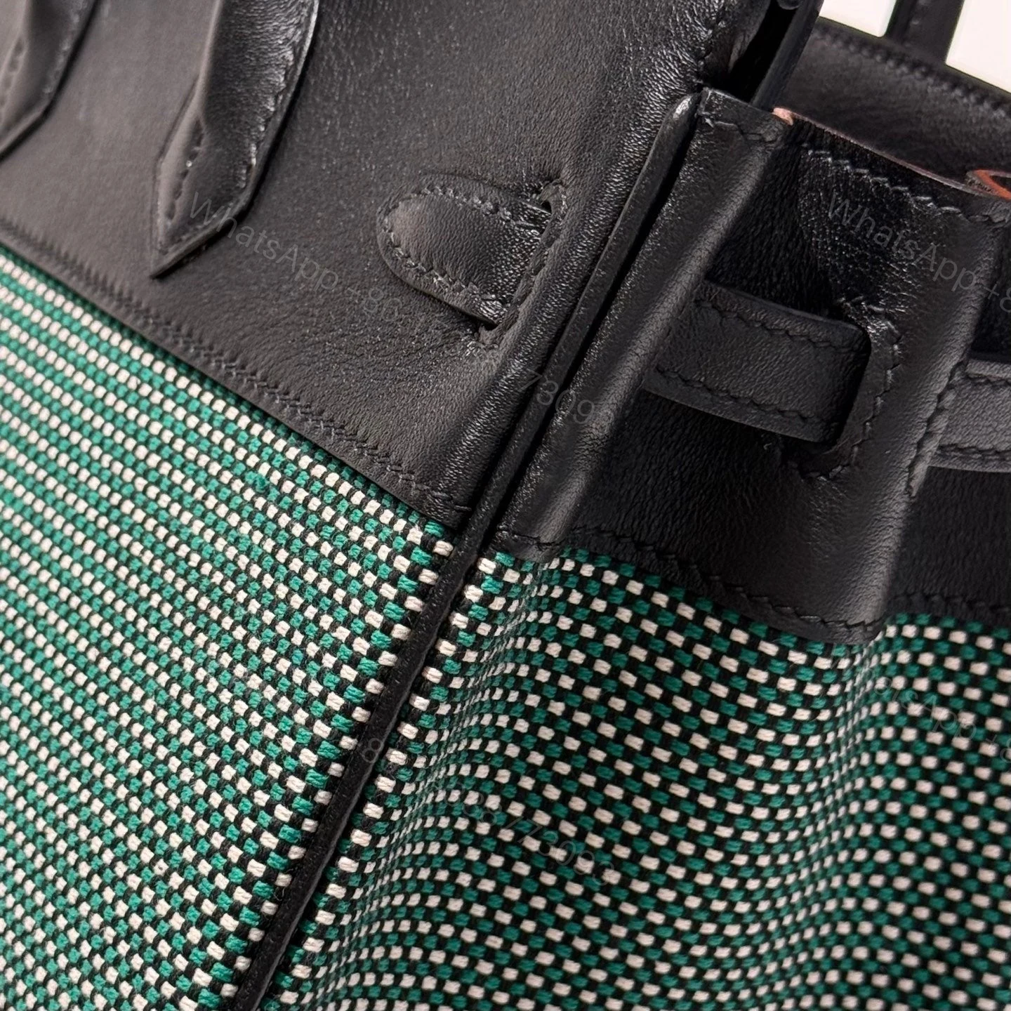 View 8 of HERMES BIRKIN 25CM IN BLACK SWIFT BLACK/MINT/BLANC TOILE CANVAS (CUSTOM-MADE)