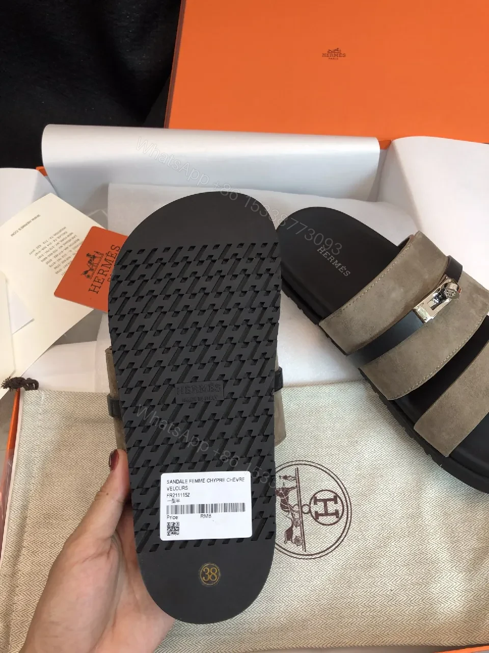 View 4 of Taupe Suede Sandals with Signature Hardware - Everyday Luxury Sandals