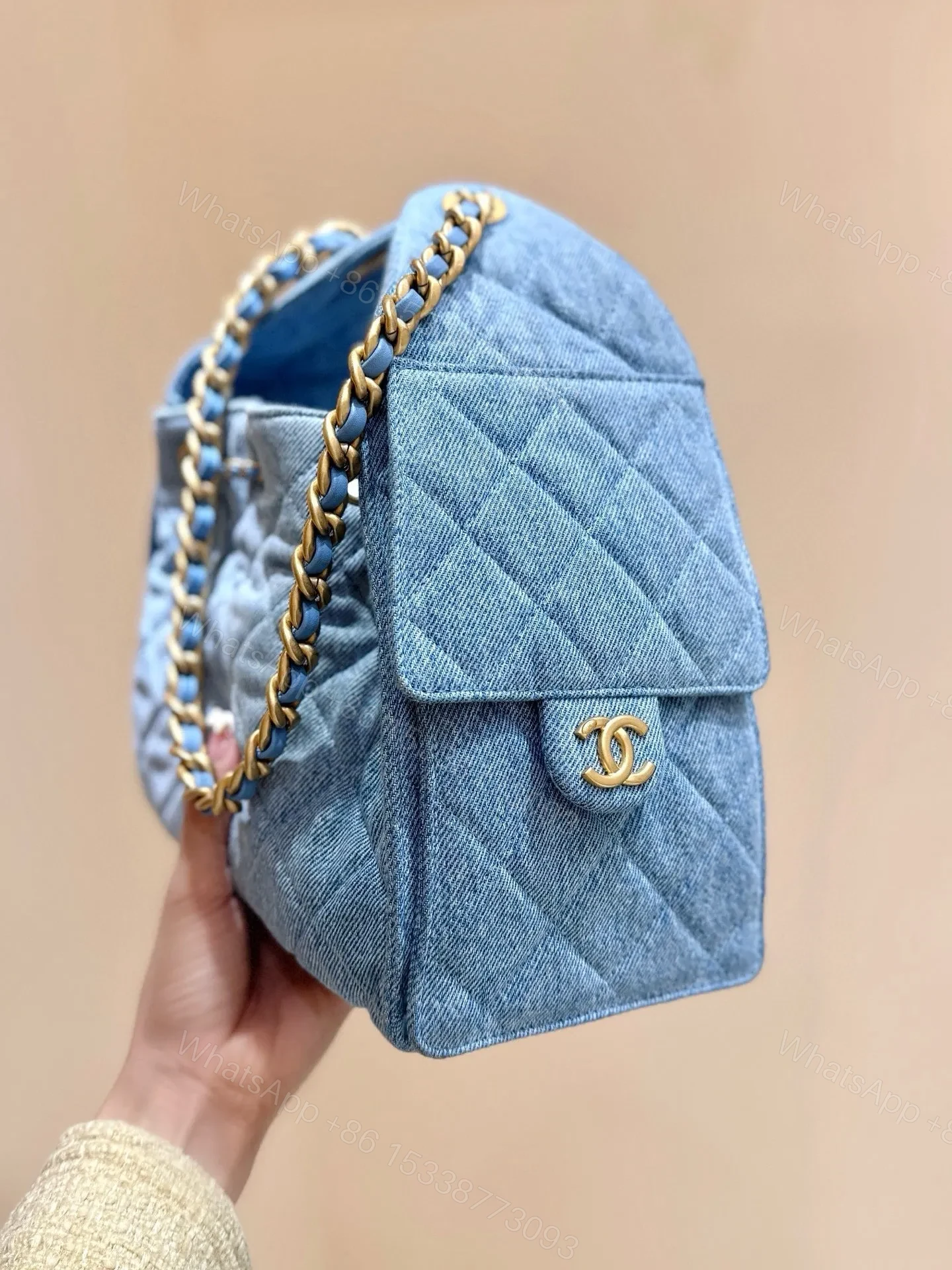 View 7 of CHANEL 25 SMALL IN BLUE 30 DENIM GOLD HARDWARE