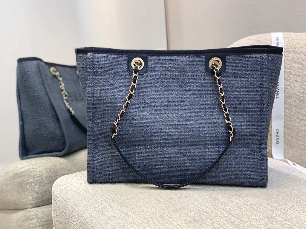 View 7 of Denim-Texture Chanel-Inspired Tote: Subtle Luxe Carry