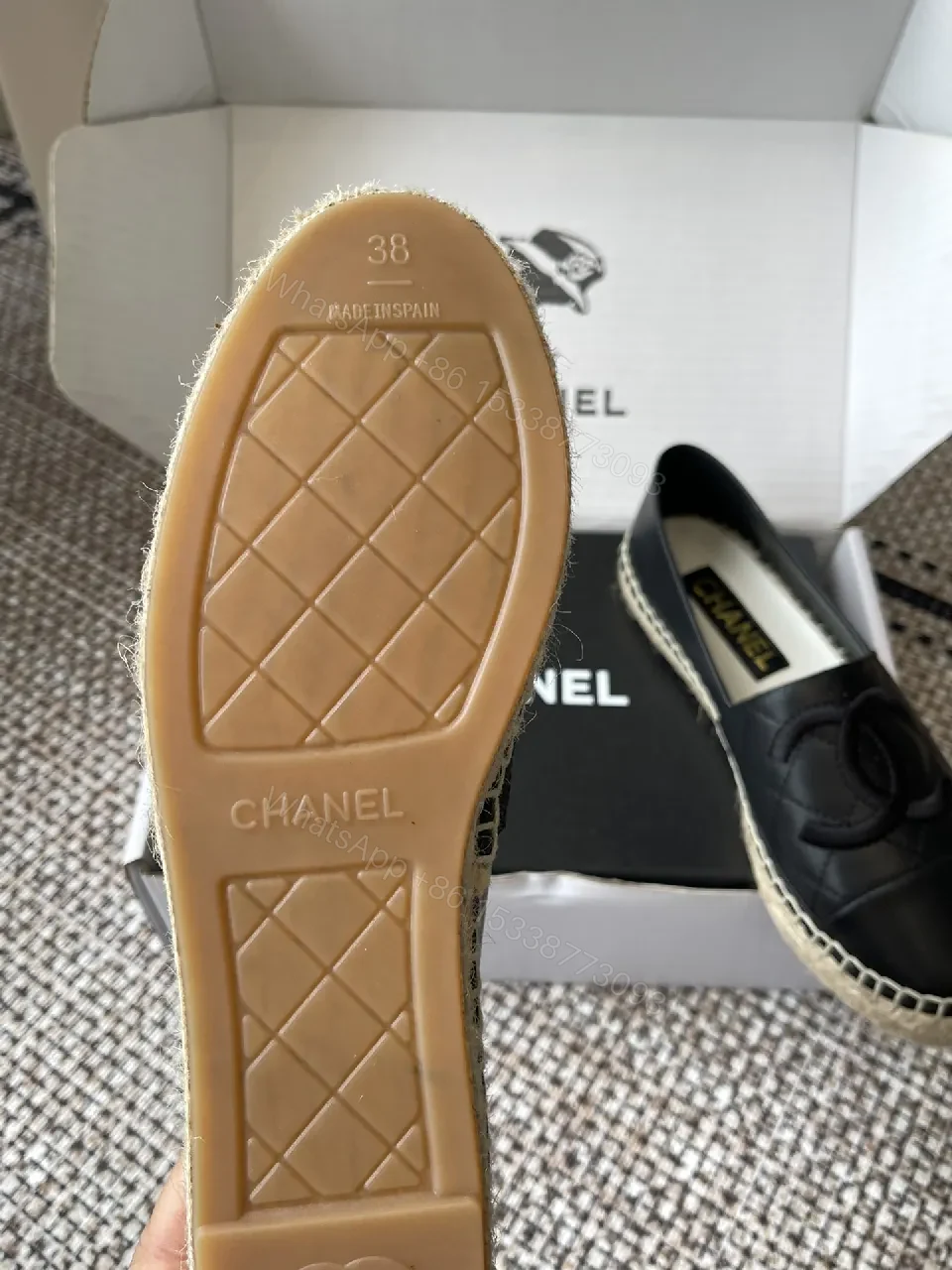 View 5 of Black Leather Espadrilles, Quilted Charm, Comfort-First Footwear
