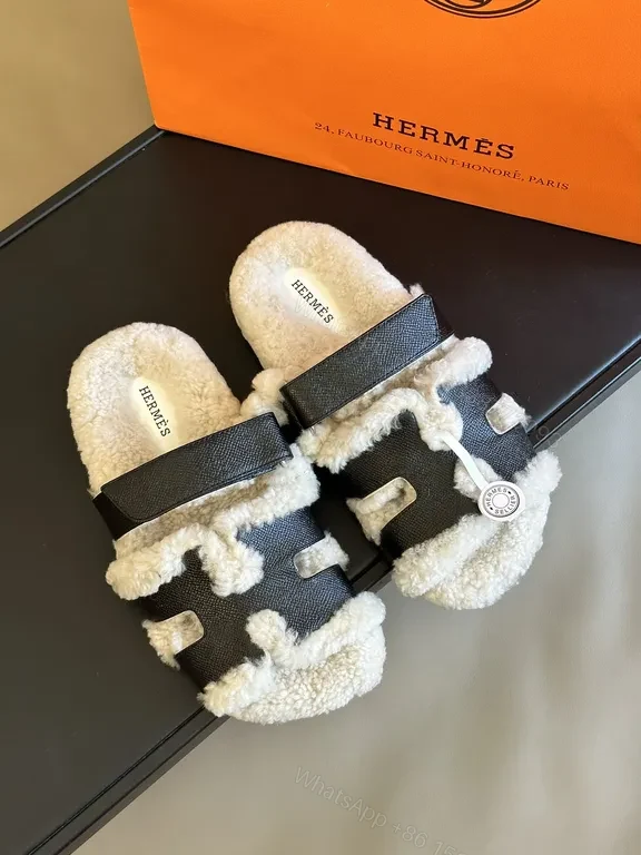 View 6 of Charcoal Leather Shearling Slides - Luxe Everyday Comfort