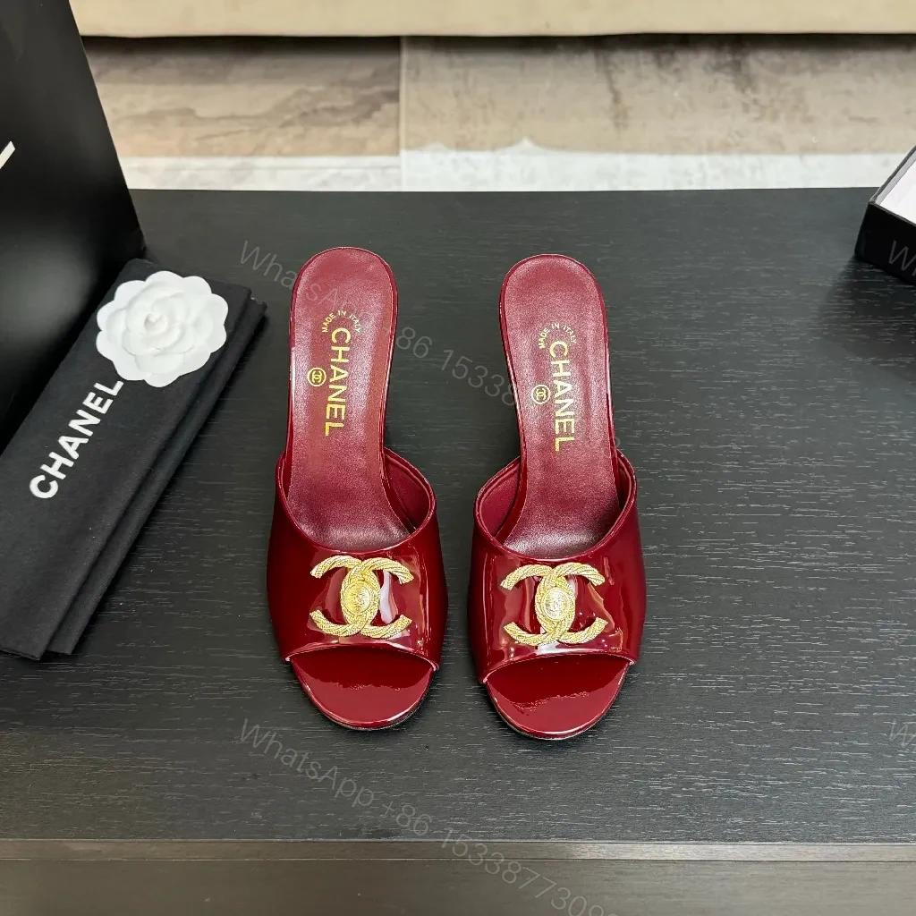 View 6 of Red Patent Slip-Ons: Gold Hardware, All-Day Comfort Mule