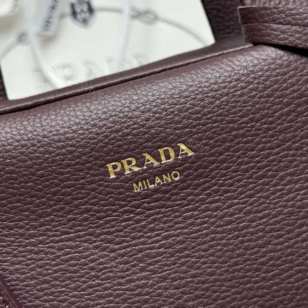 View 8 of Structured Burgundy Pebble-Leather City Bag with Gold Hardware