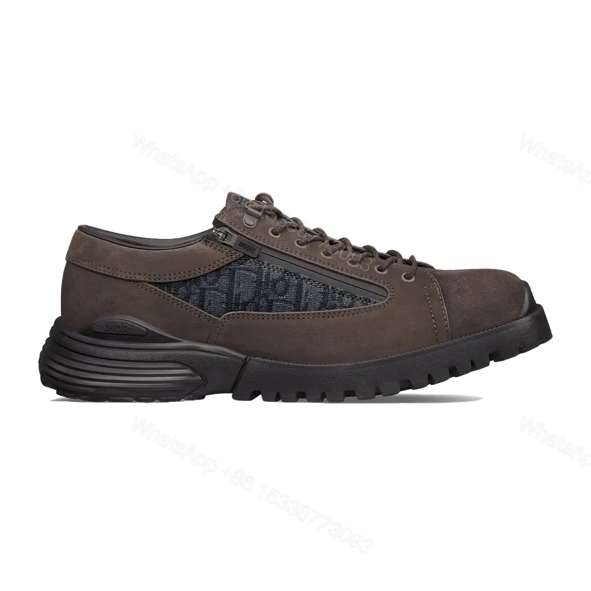 DIOR COMBAT DERBY SHOES DEEP BROWN SUEDE AND BLACK OBLIQUE JACQUARD – CD198 — view 1