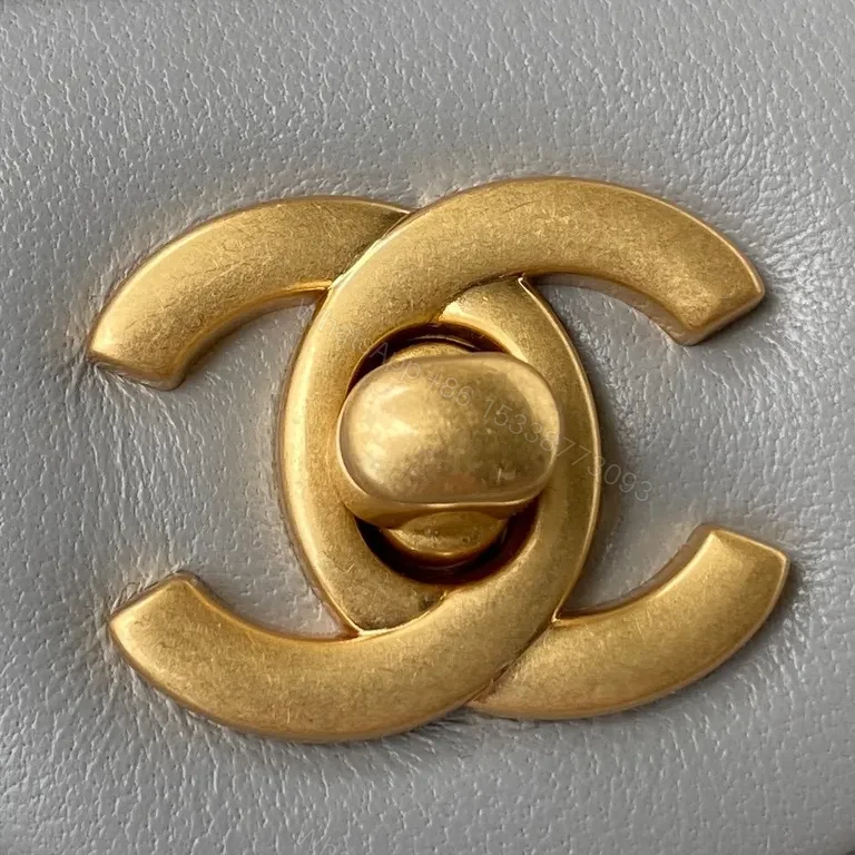View 7 of Quilted Gray Crossbody: Gold Chain, Chanel-Style Elegance