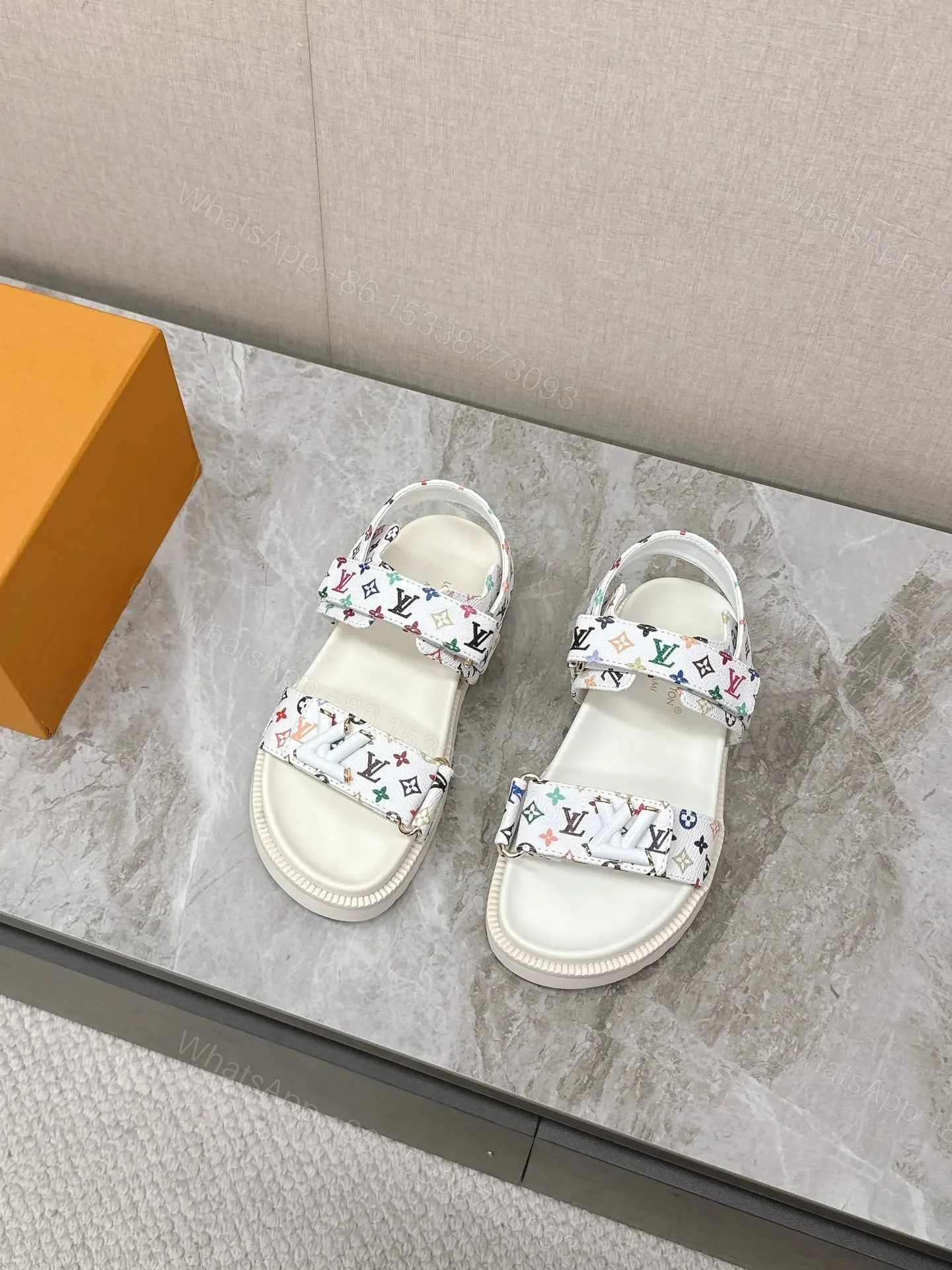 View 4 of LV Women White Patterned Fabric Sandals