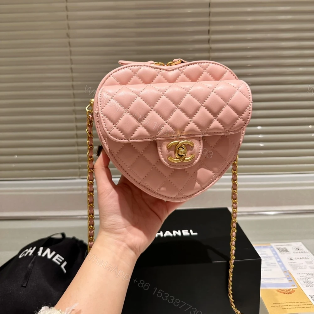 View 2 of Chanel Heart Bag Gold Tone Metal Light Pink 16Cm