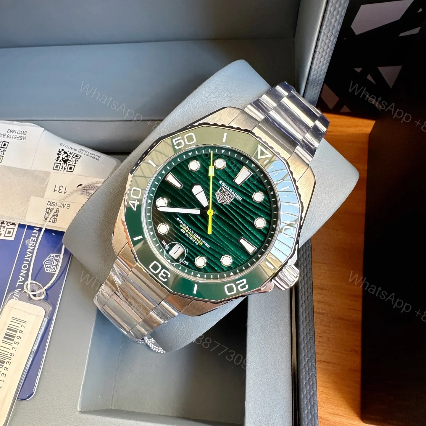 View 3 of TAG Heuer Aquaracer Automatic Watch 43MM Blue Wave Dial Ceramic Bezel Stainless Steel Bracelet Premium Edition TAG-AQUA-WAVE-BLU-43