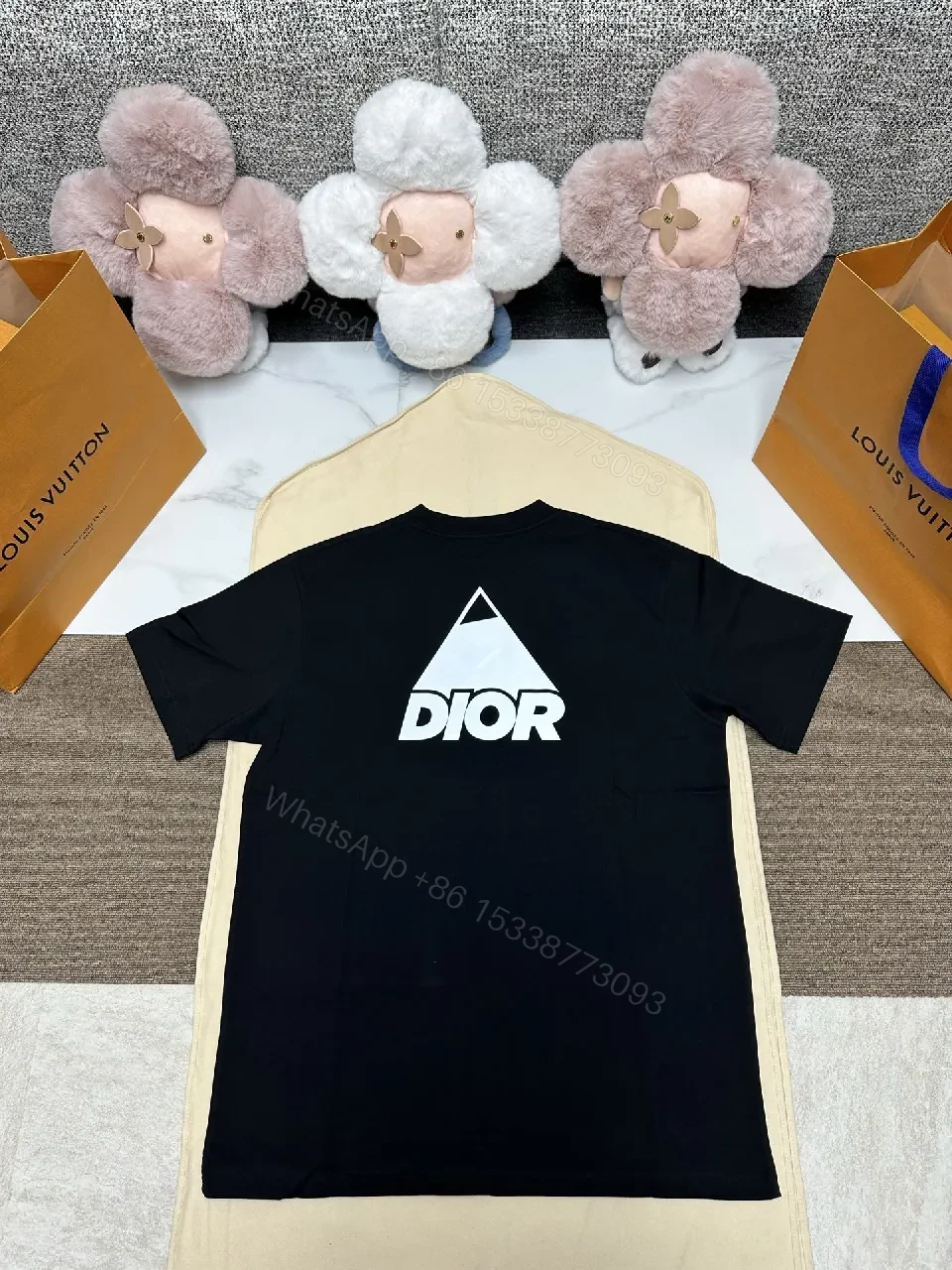 Black Knit Tee + Logo Graphic + DIY Streetwear + Bold DIOR Triangle + T-Shirt — view 1