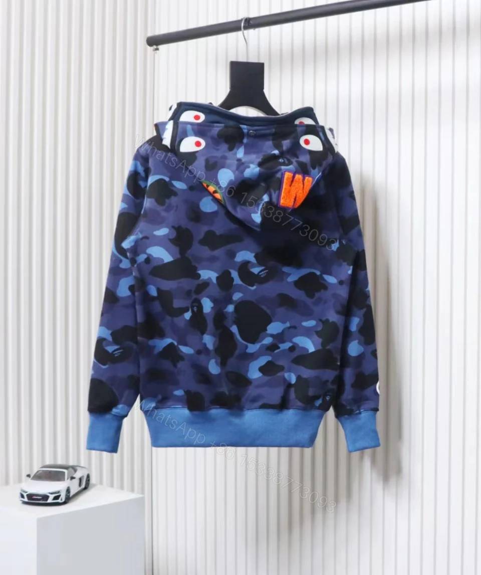 BAPE Camouflage Double Hat Hoodie Blue — view 1