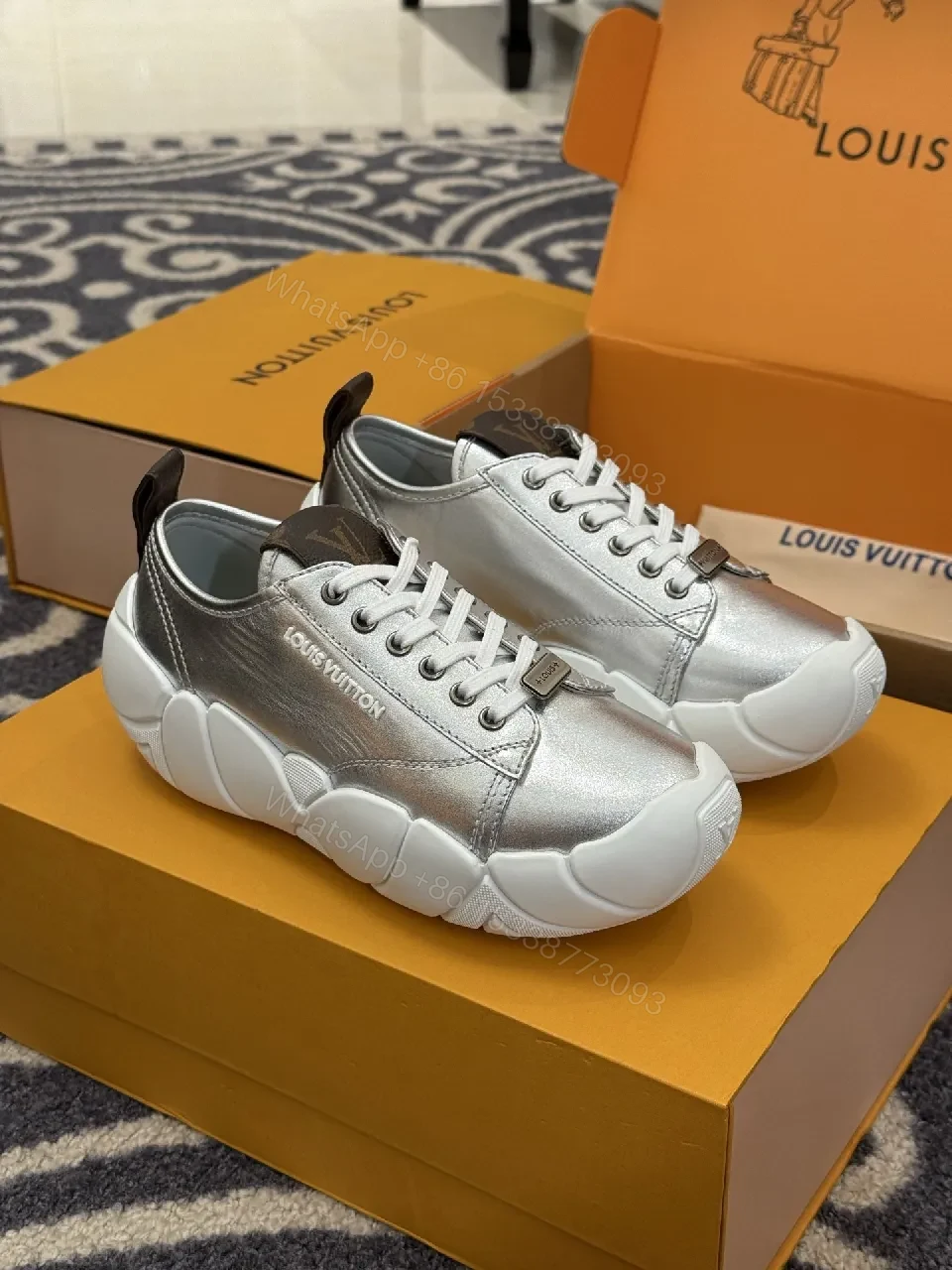 Metallic Silver Chunky Sneakers: Luxe Designer-Inspired Comfort — view 1