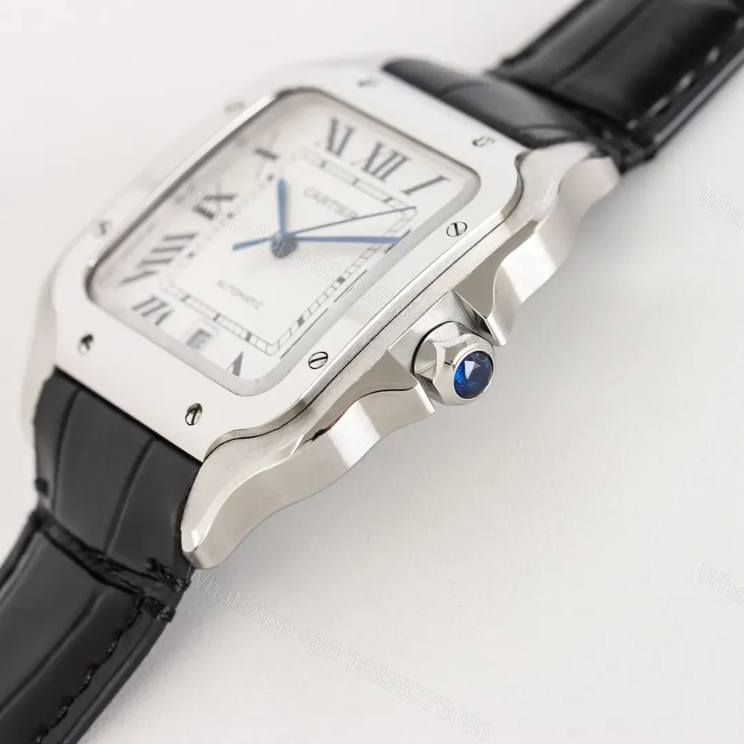 View 6 of Cartier super clone Santos White Dial Black Leather Strap Premium 39.8MM W20073X8