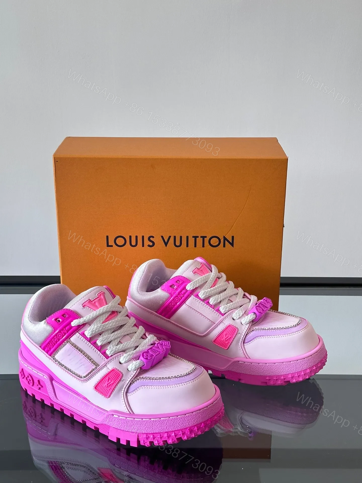 View 5 of LV Men Pink Leather And Mesh Sneakers