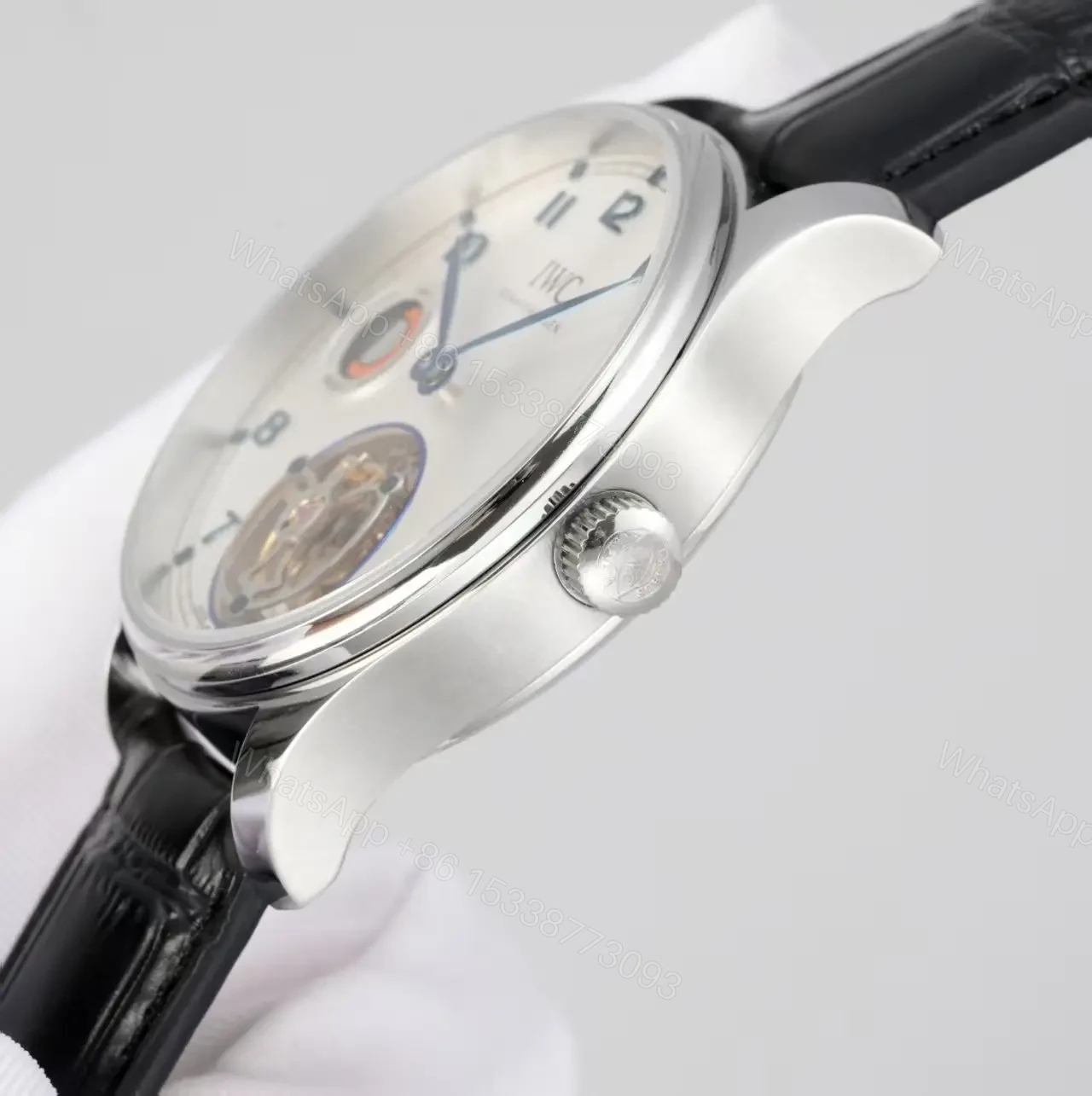 View 7 of IWC White Tourbillon Watch Silver Case Black Leather Strap Ultimate 42MM IWC-TOUR-WHT-SV42